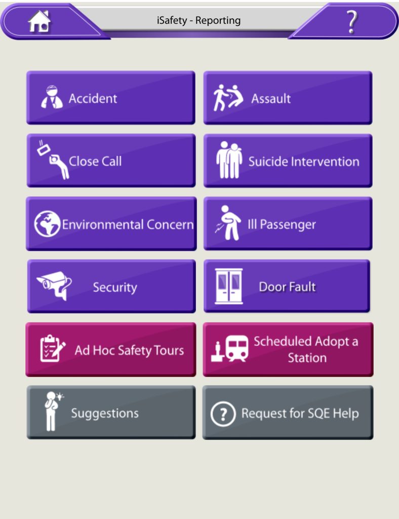 iSafety app options screen