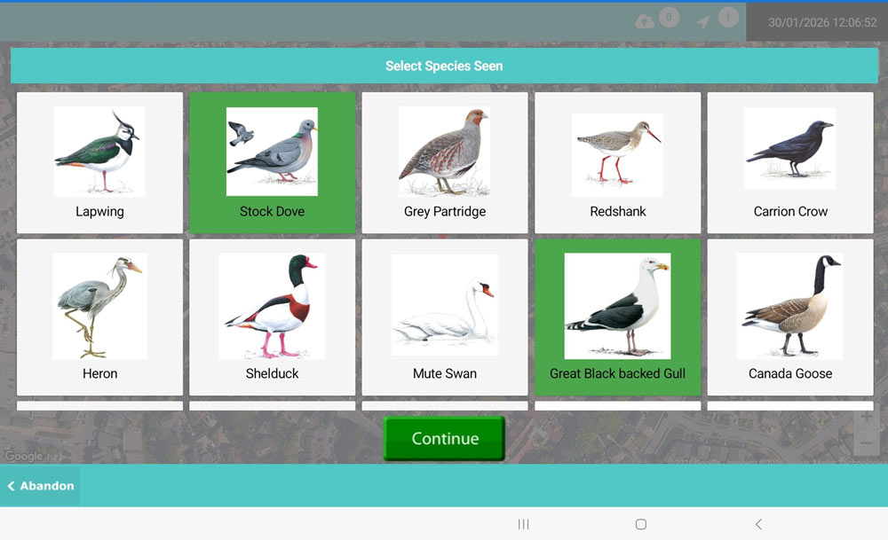 Bird strike and wildlife control app screen