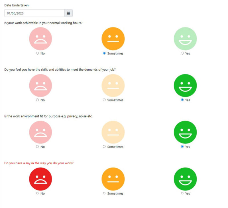 Employee wellbeing checks app screen